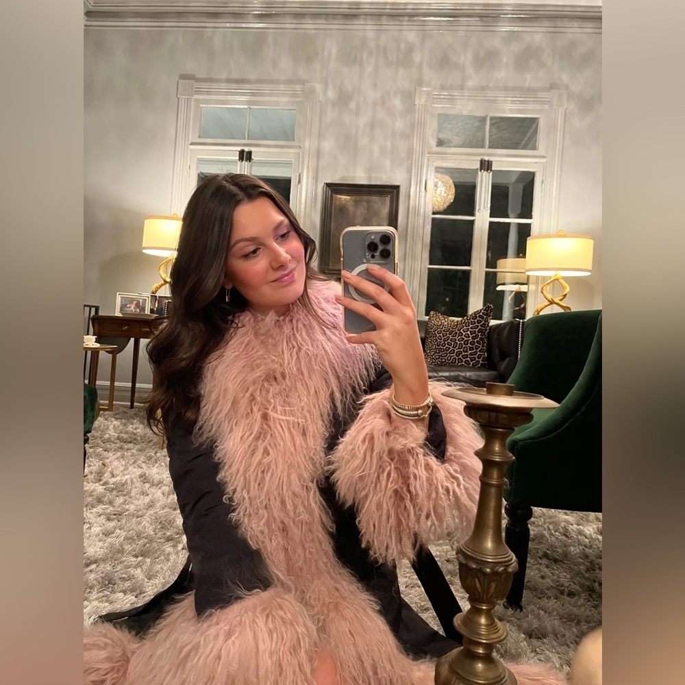 Charlotte Simone Pink Teddy/Fur Lined Black Leather jacket
